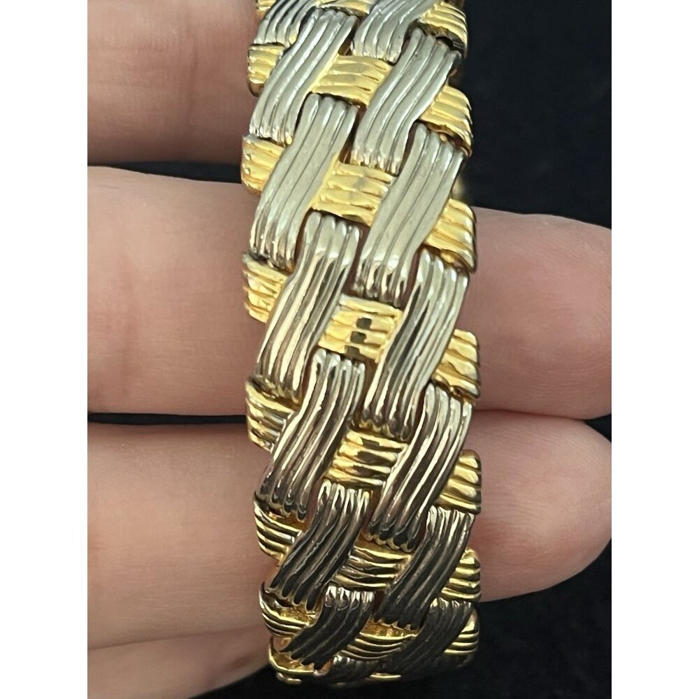 Vtg 90s basketweave braided bracelet cuff bangle gold silver New adjustable - Picture 7 of 13